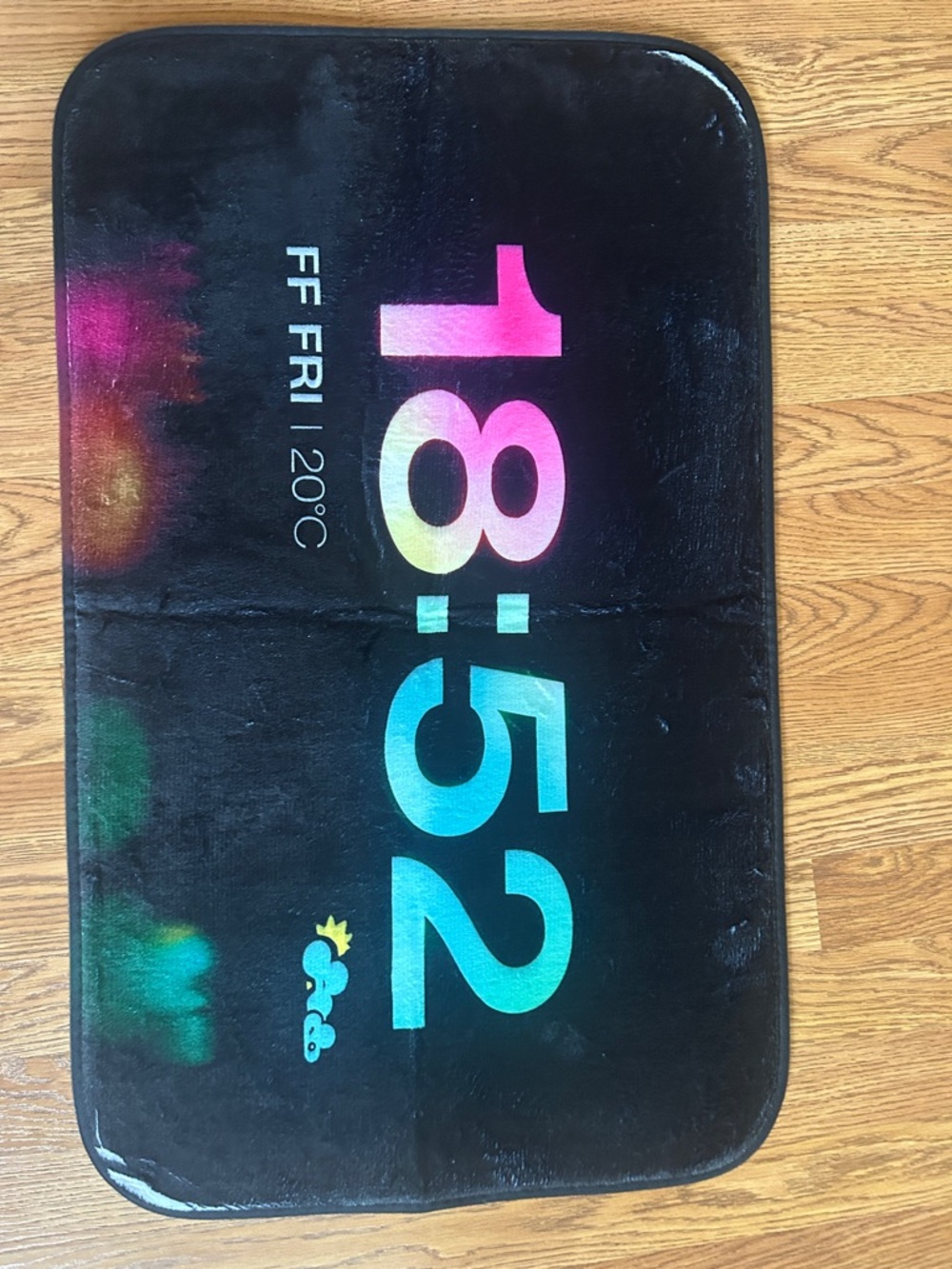 Large Black Plush Mat with Rainbow Gradient 18:52 Design